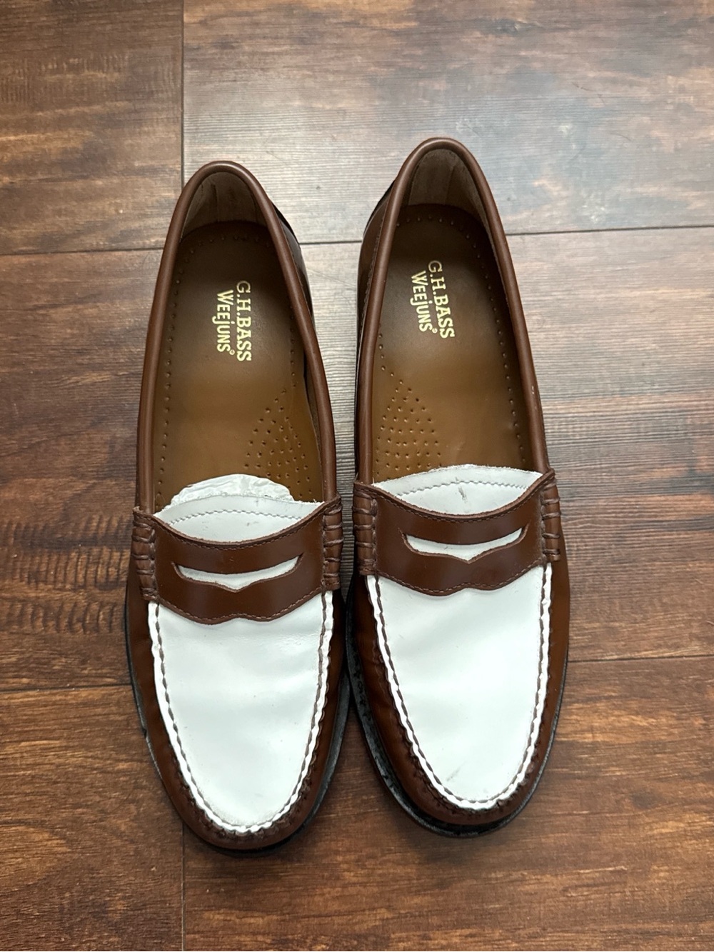 G.H. Bass & Co. Two-Tone Brown and White Penny Loafers